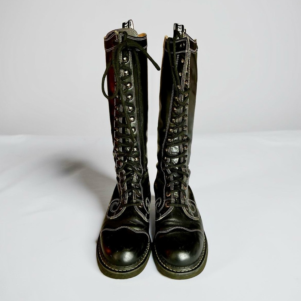 John Fluevog Genuine Leather Vintage Black Lace Up Boots - Picture 2 of 10